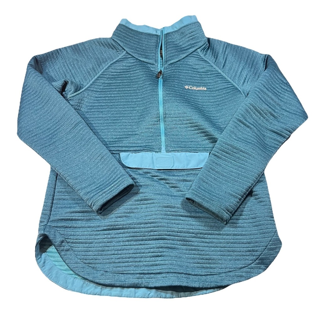 Columbia Women's Airtight Fleece 1/2 Zip Kangaroo Pouch Small Omni-wick EUC Teal - Picture 2 of 8